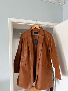 Eloquii Cognac Brown FAUX Leather Blazer Jacket